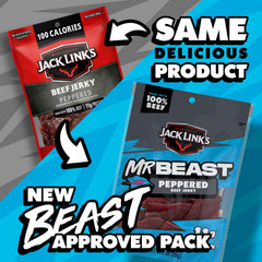 Jack Link's MrBeast open pouch with beef strips visible for grab-and-go convenience