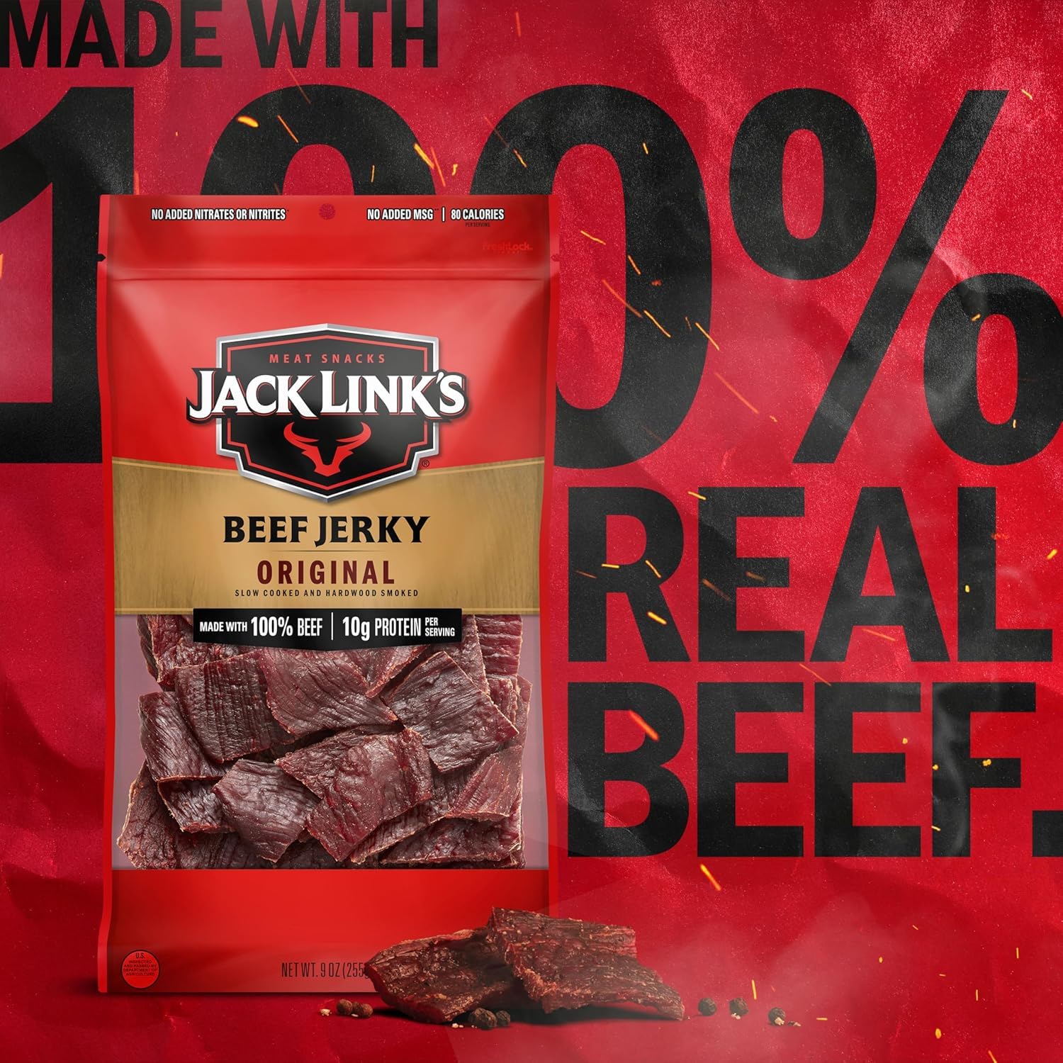 Jack Link's open bag revealing strips of jerky ready to eat for quick protein
