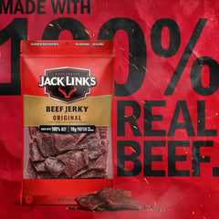 Jack Link's open bag revealing strips of jerky ready to eat for quick protein