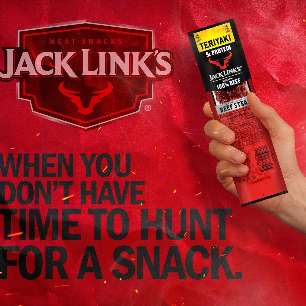 Jack Link's opened single-serve packet ready to eat and portable