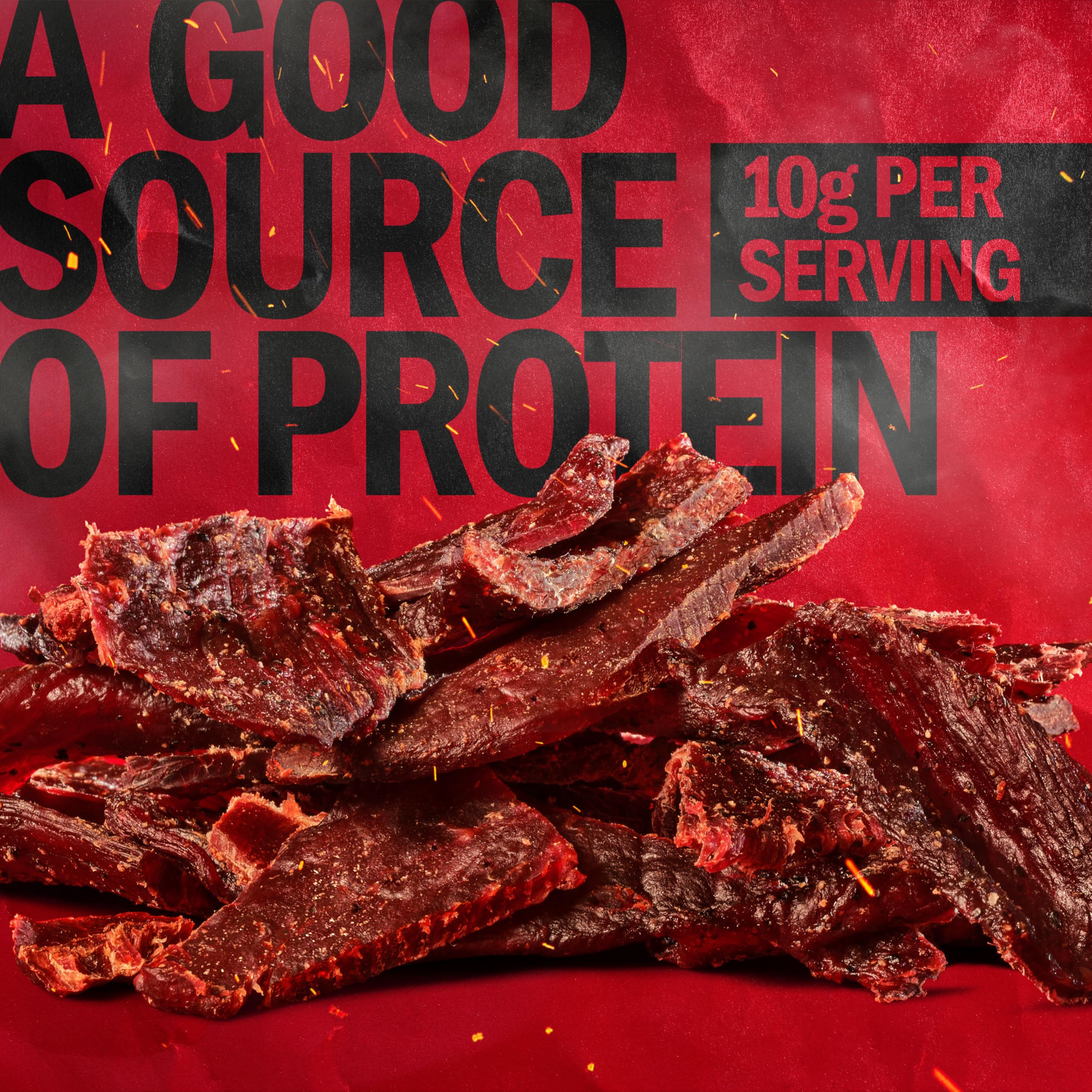 jack link's close-up of jerky texture and marbling, tender smoky bite