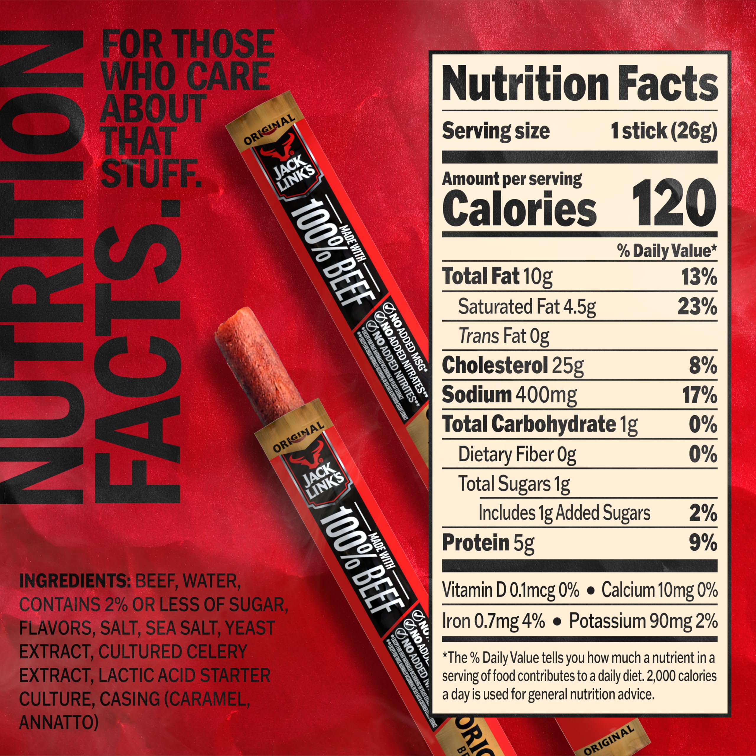 Jack Link's stick in hand size comparison illustrating single-serve portion