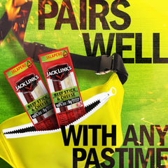 Jack Link's opened pack with beef and cheese sticks ready to eat