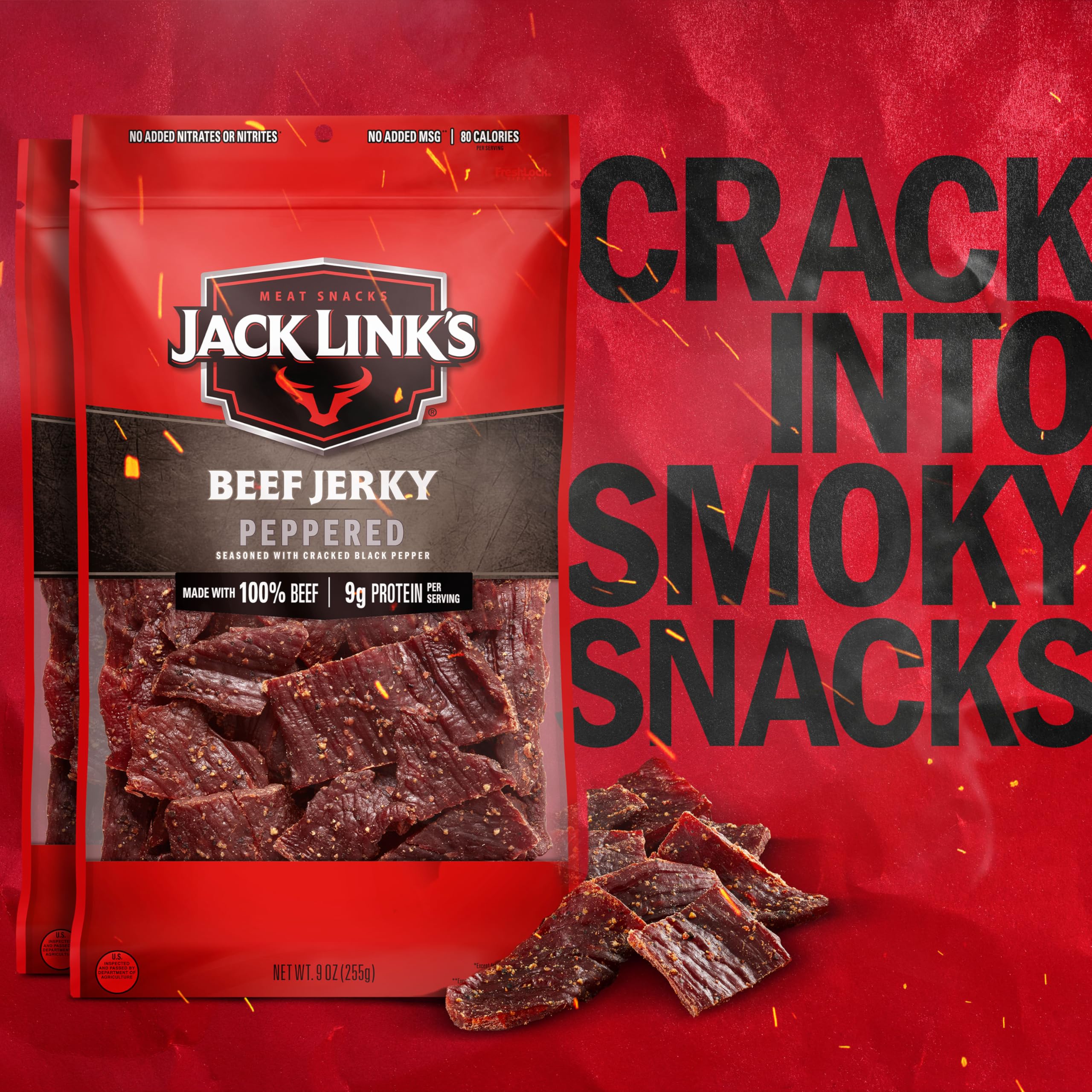 Jack Link's open bag with jerky in hand demonstrating grab-and-go convenience benefit