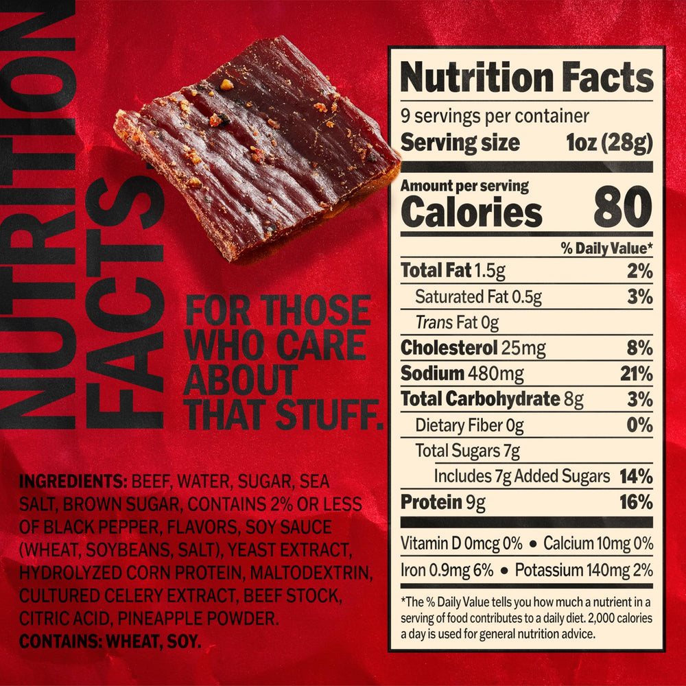 Jack Link's close-up of jerky strips highlighting texture and hearty chew benefit
