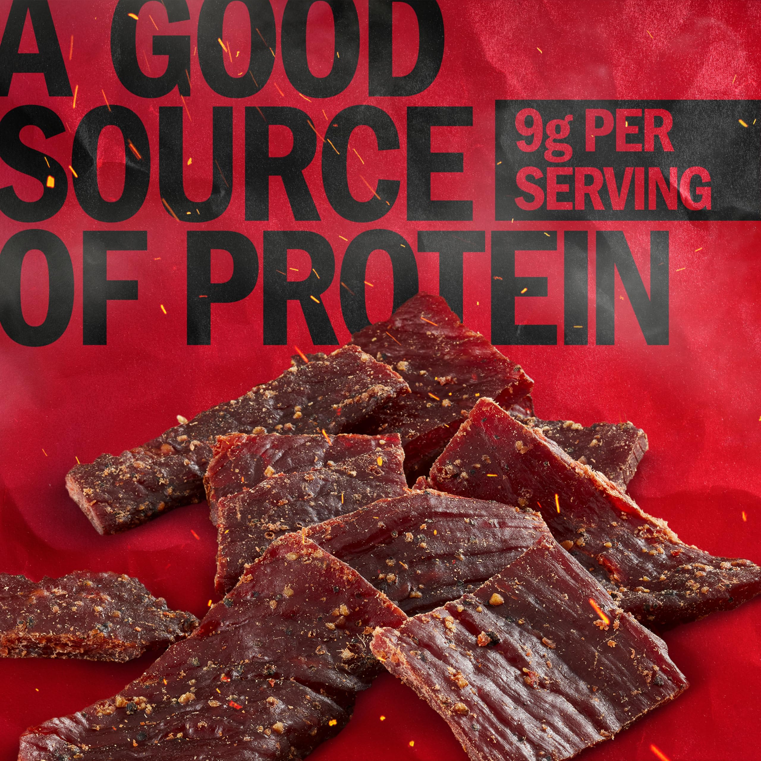 Jack Link's detail of coarse black pepper crust showcasing bold pepper flavor benefit