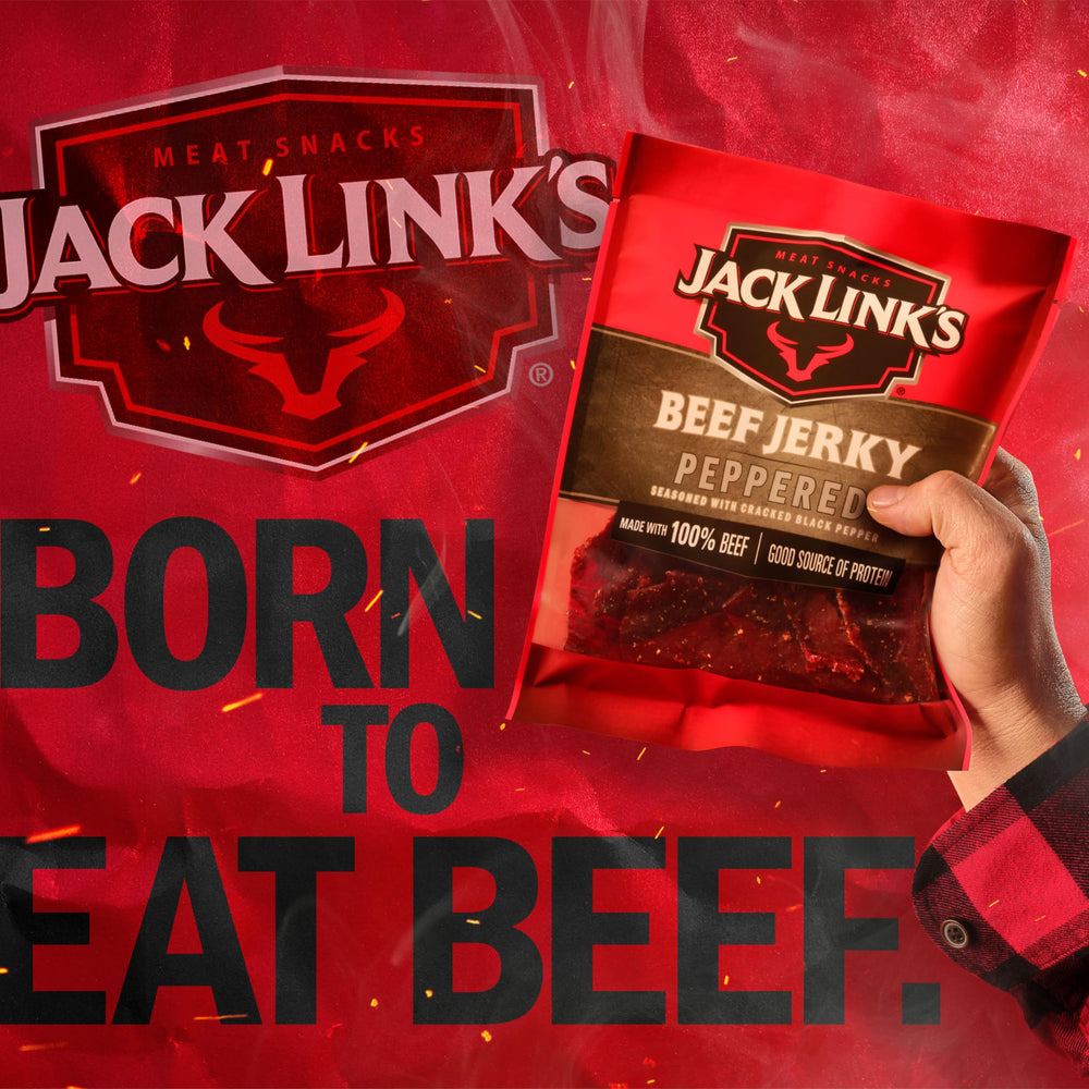 Jack Link's jerky next to a soda can showing scale and generous portion benefit