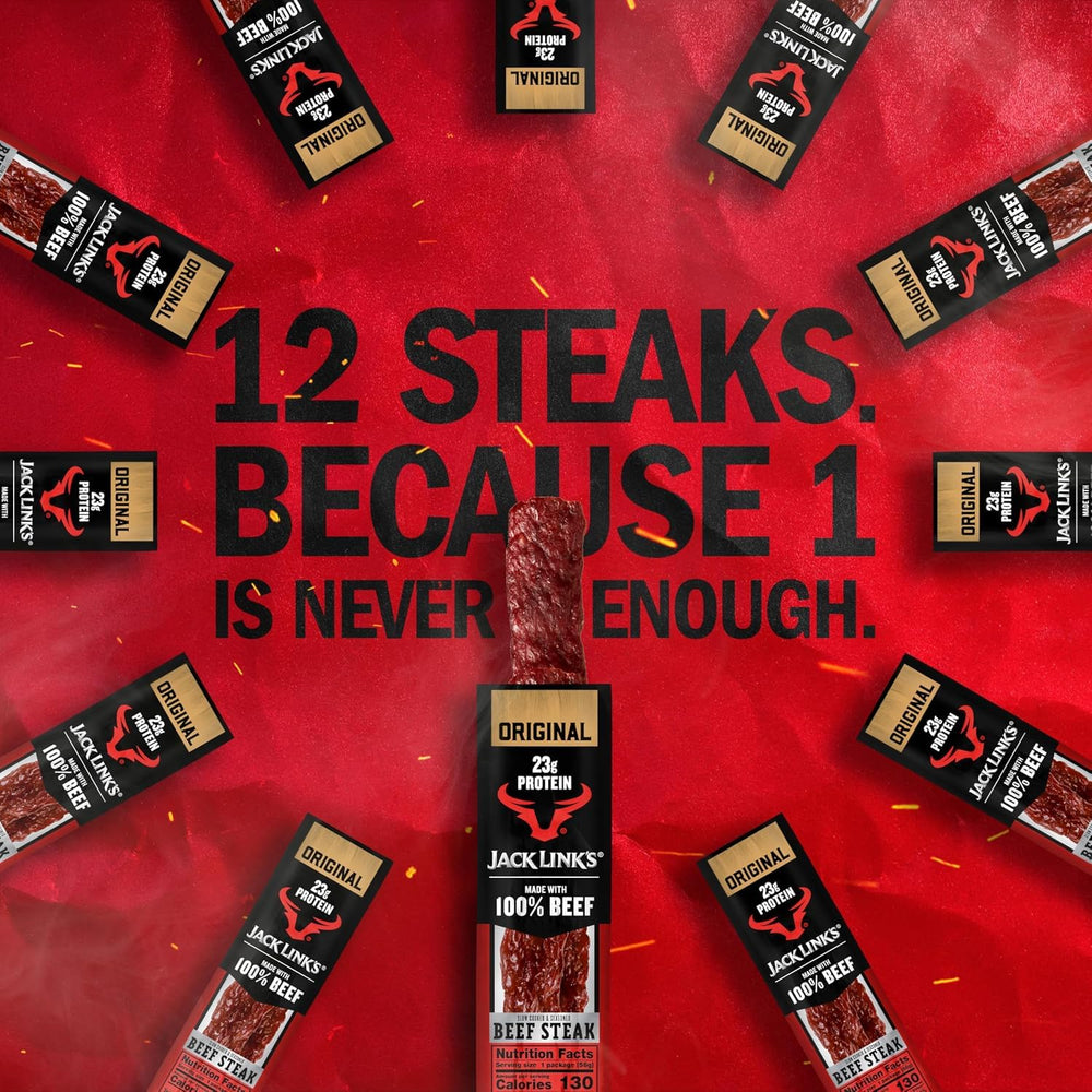 Jack Link's steak in hand showing true 2 oz size and portability