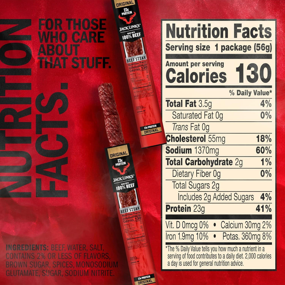 Jack Link's steaks stacked to show portion size and hearty protein