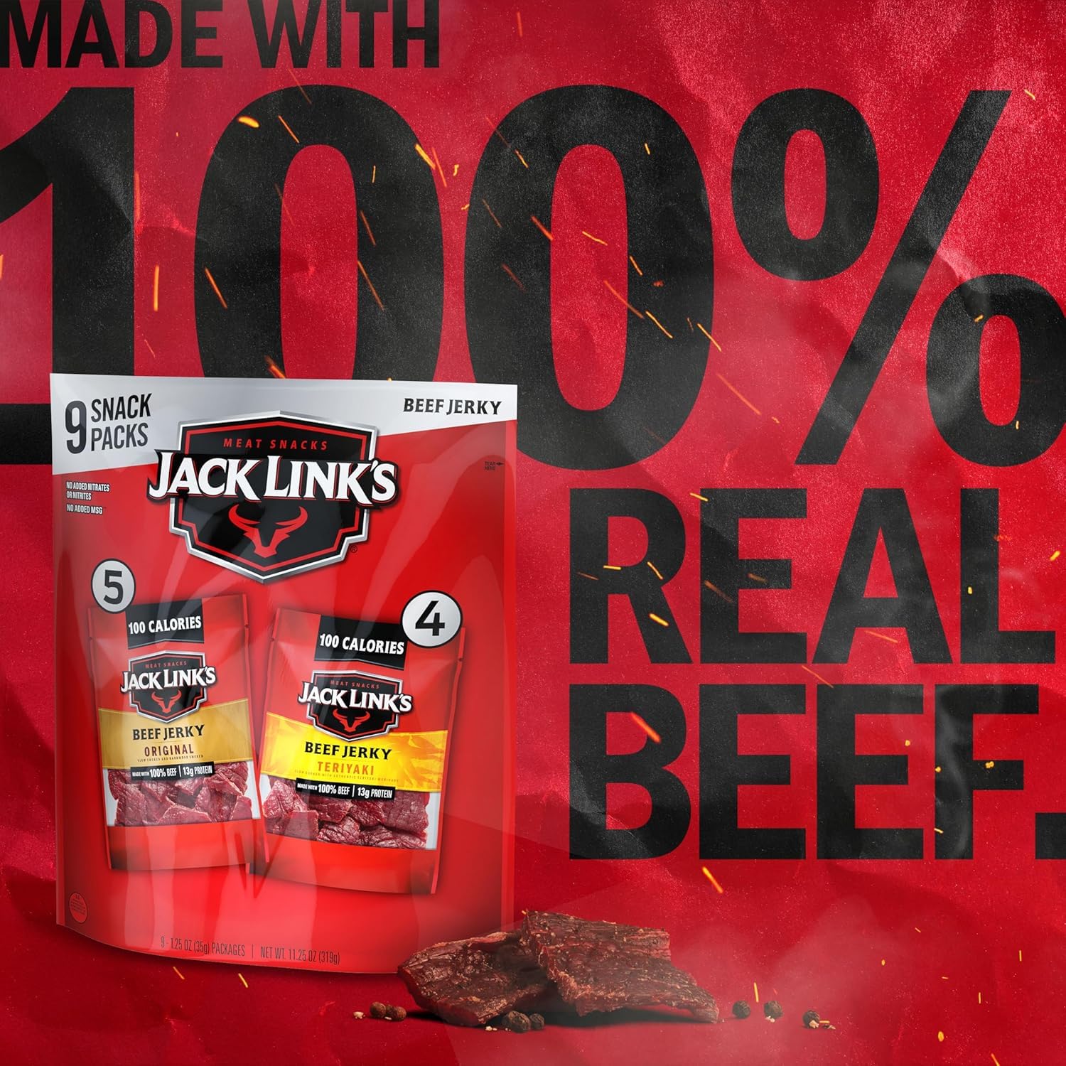 Jack Link's Teriyaki bag close-up highlighting glaze and sweet-savory appeal