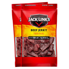 Jack Link's front pack showing teriyaki branding and two 9 oz bags for convenience