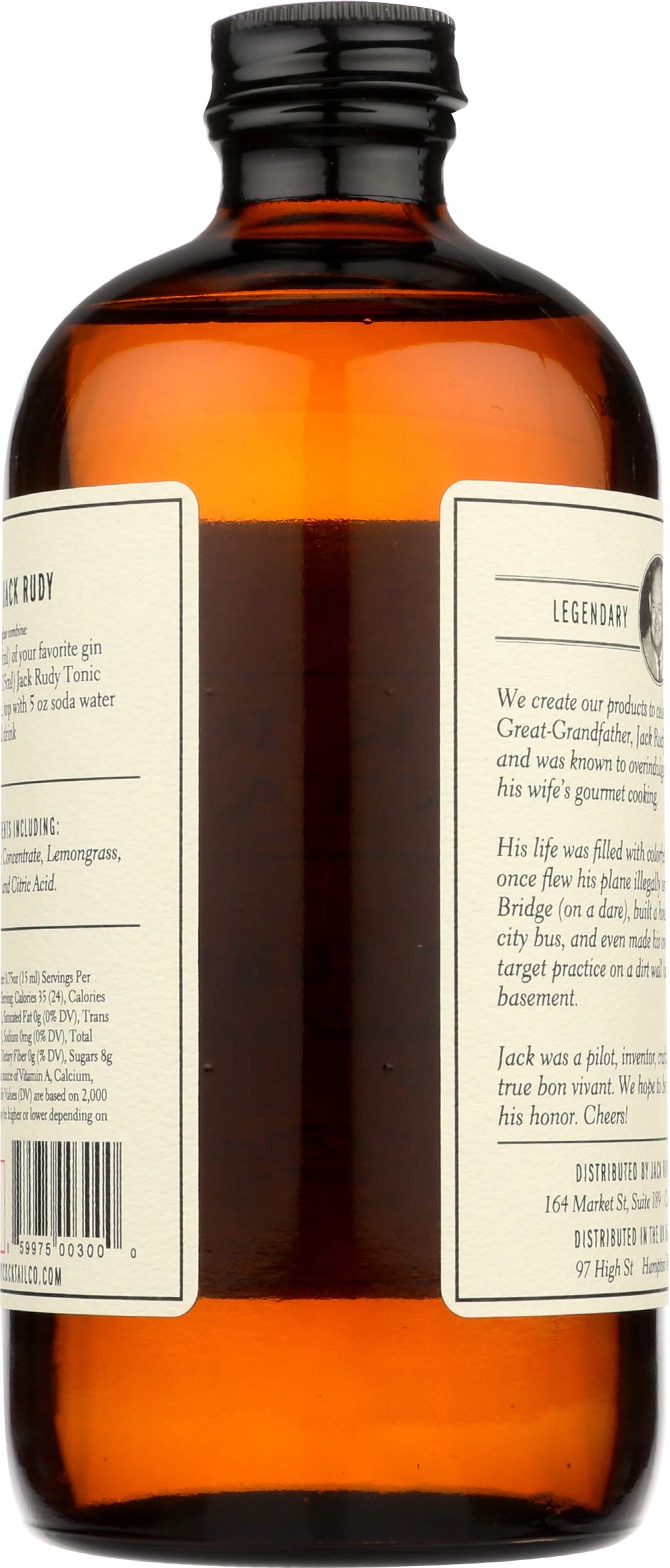 Jack Rudy bottle close-up highlighting cap and glass texture for premium feel