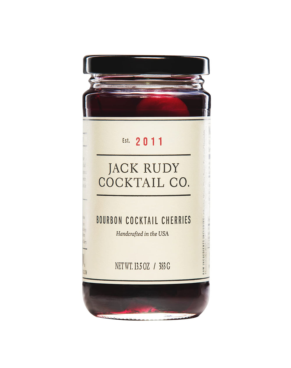 Jack Rudy jar front label showing product and premium look, enhancing bar presentation