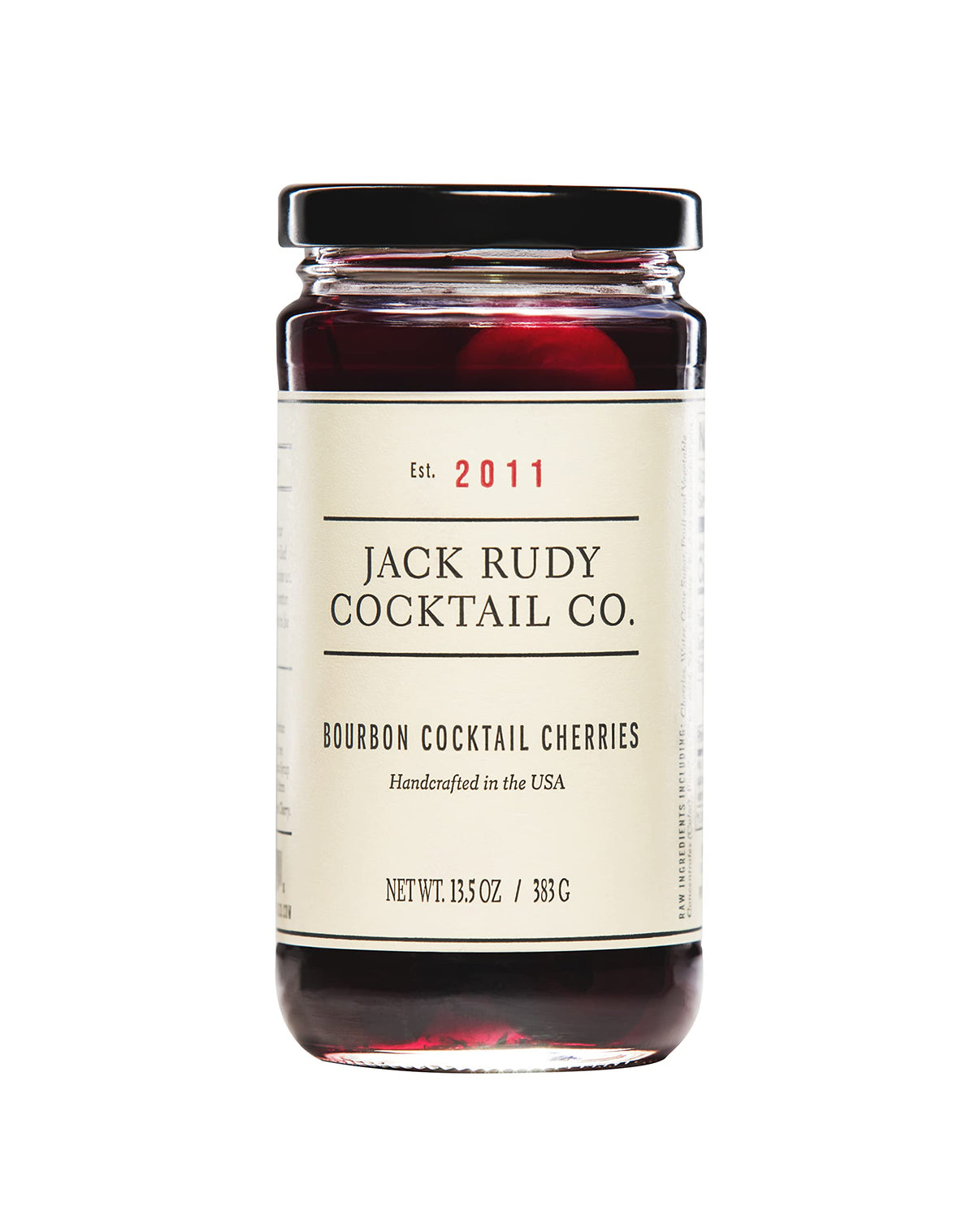 Jack Rudy jar front label showing product and premium look, enhancing bar presentation