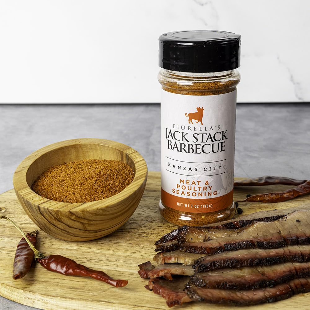 Fiorella's Jack Stack Barbecue seasonings on grilled chicken illustrating smoky flavor boost
