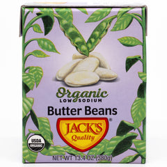 Jack's Quality Jack's Beans side label highlighting nutrition facts and low sodium benefit