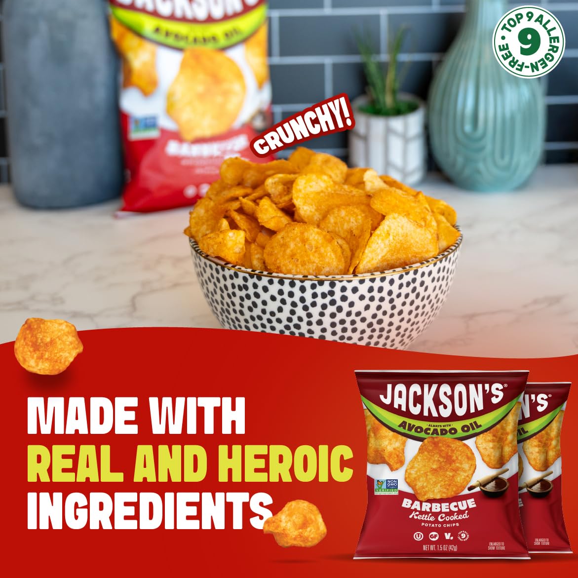 Jackson's open bag spilling chips demonstrating fresh, golden color