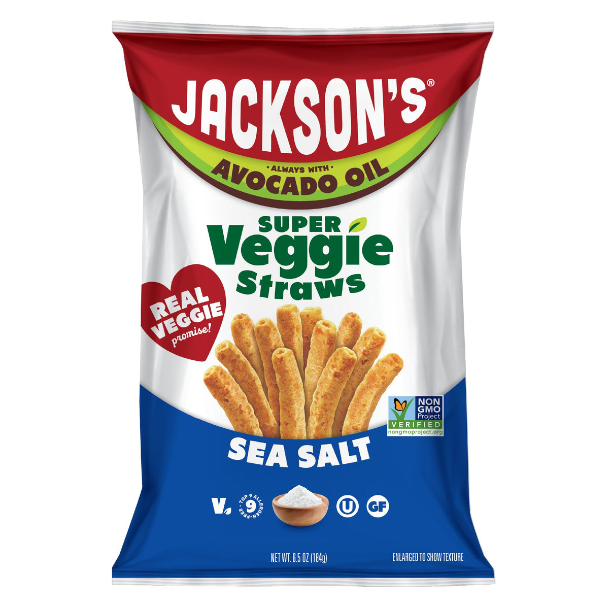Jackson's front of package showing sea salt flavor and ingredient callouts for easy shopping