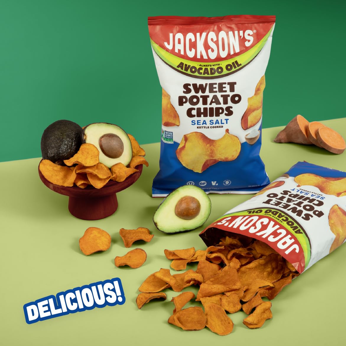 Jackson's Honest close-up of chip texture highlighting crunchy kettle-cooked surface for satisfying bite