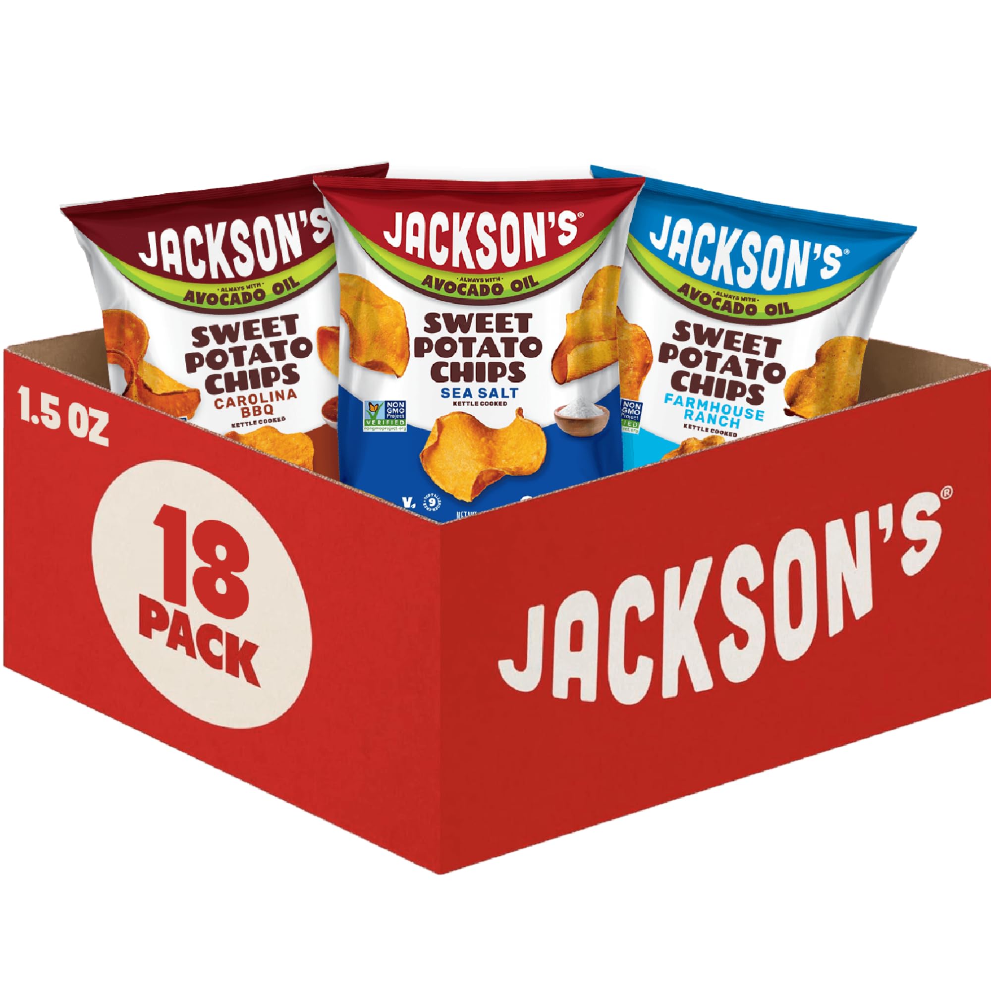 Jackson's Honest front packaging showing variety pack and convenience