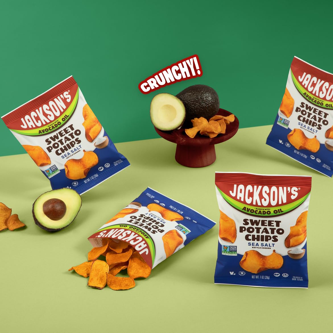 Jackson's chips packed in a lunchbox beside a sandwich, illustrating easy meal pairing