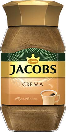 Jacobs Crema Gold front jar showing label and airtight lid for freshness