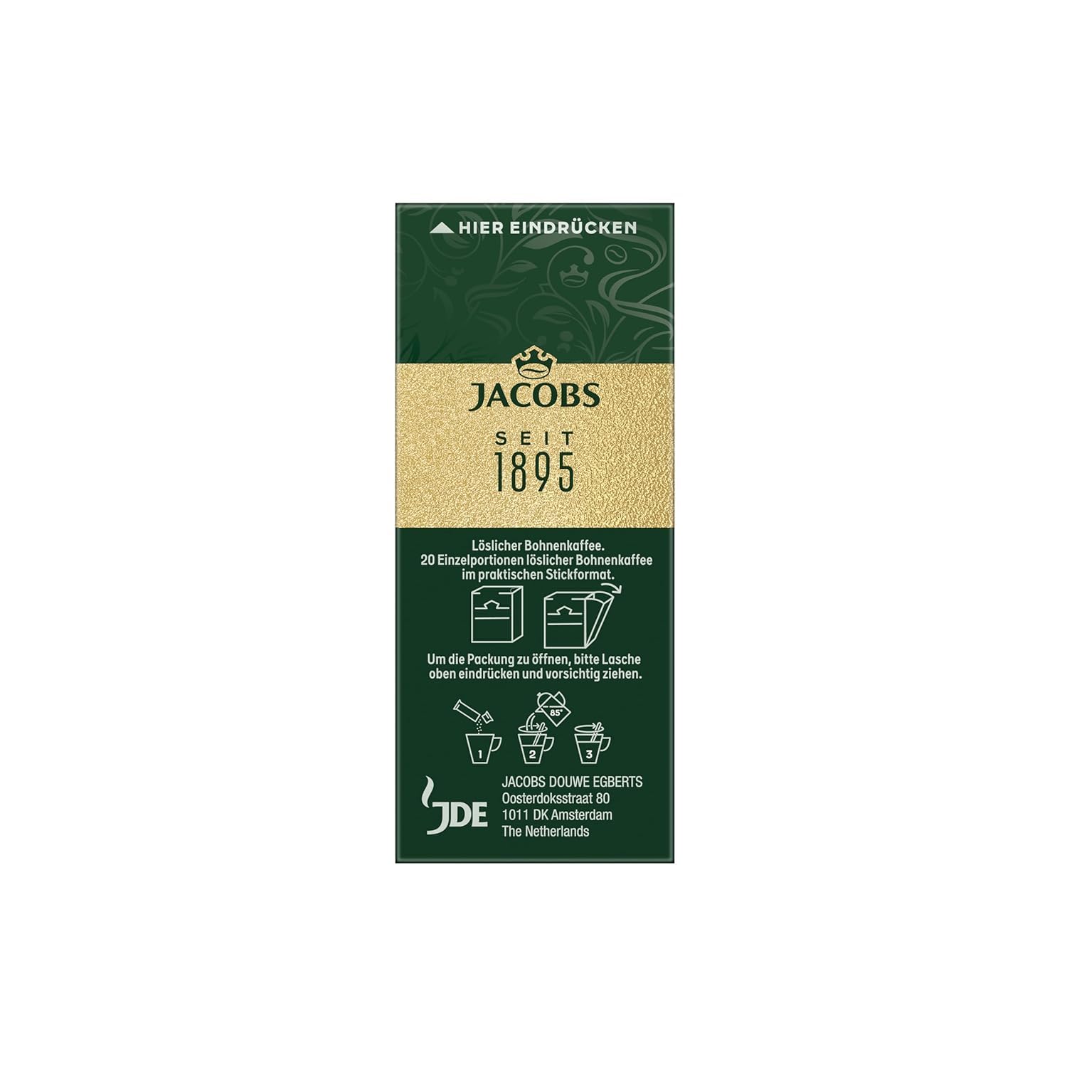 Jacobs single stick beside a teaspoon to show portion size and mess-free use