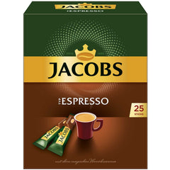 Jacobs sachet front packaging showing single-serve portion for quick espresso