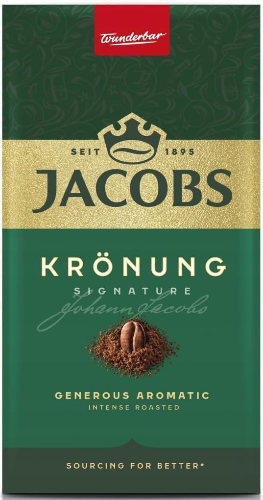 Jacobs Kronung front packaging showing three 500g bags and brand clarity