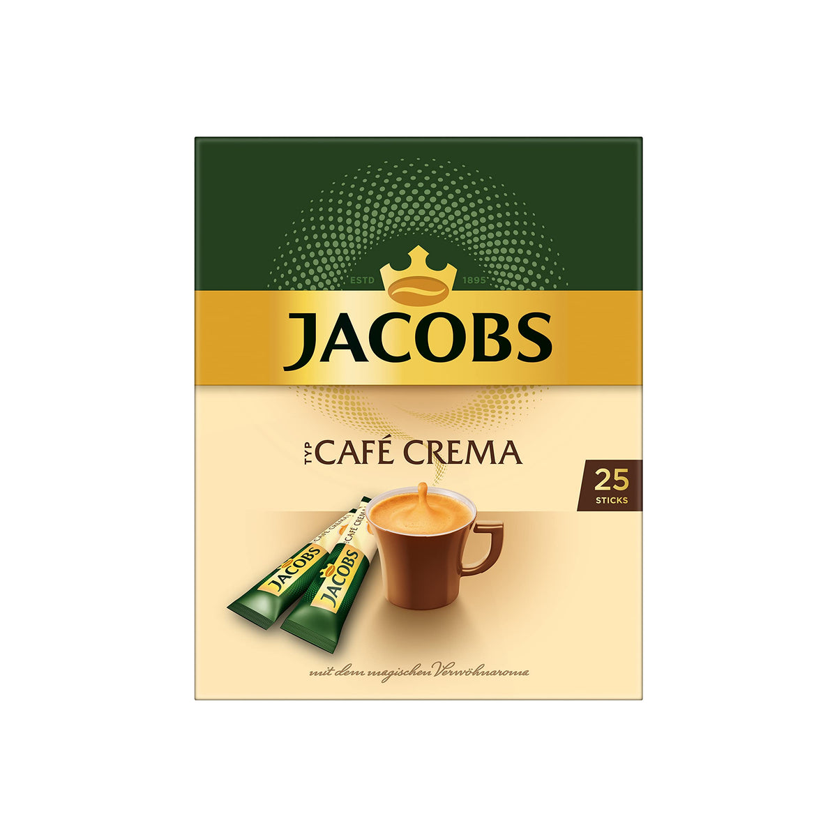 Jacobs front packaging showing 25-stick box and clear branding, ensures easy storage
