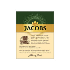 Jacobs box beside a mug for size comparison, showing convenient portioned quantity