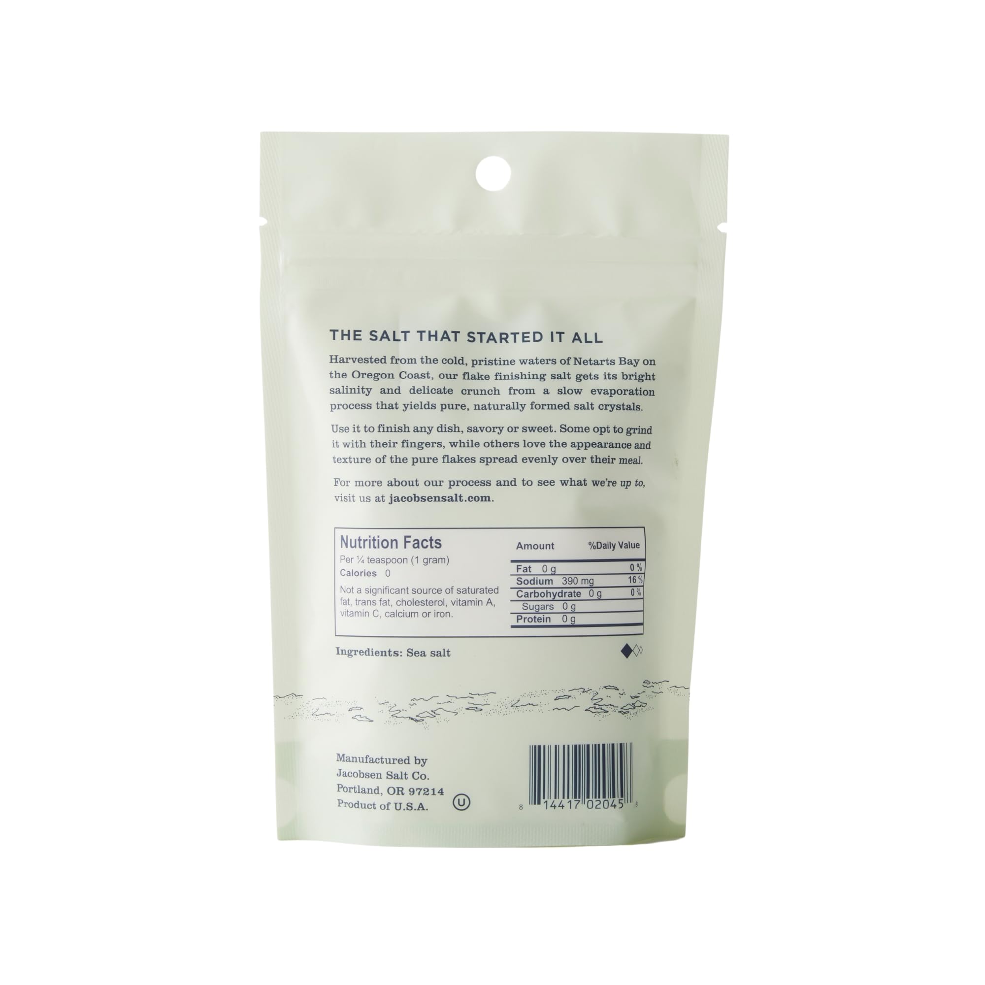 Jacobsen Salt Co. close-up of light flake crystals highlighting delicate crunch benefit