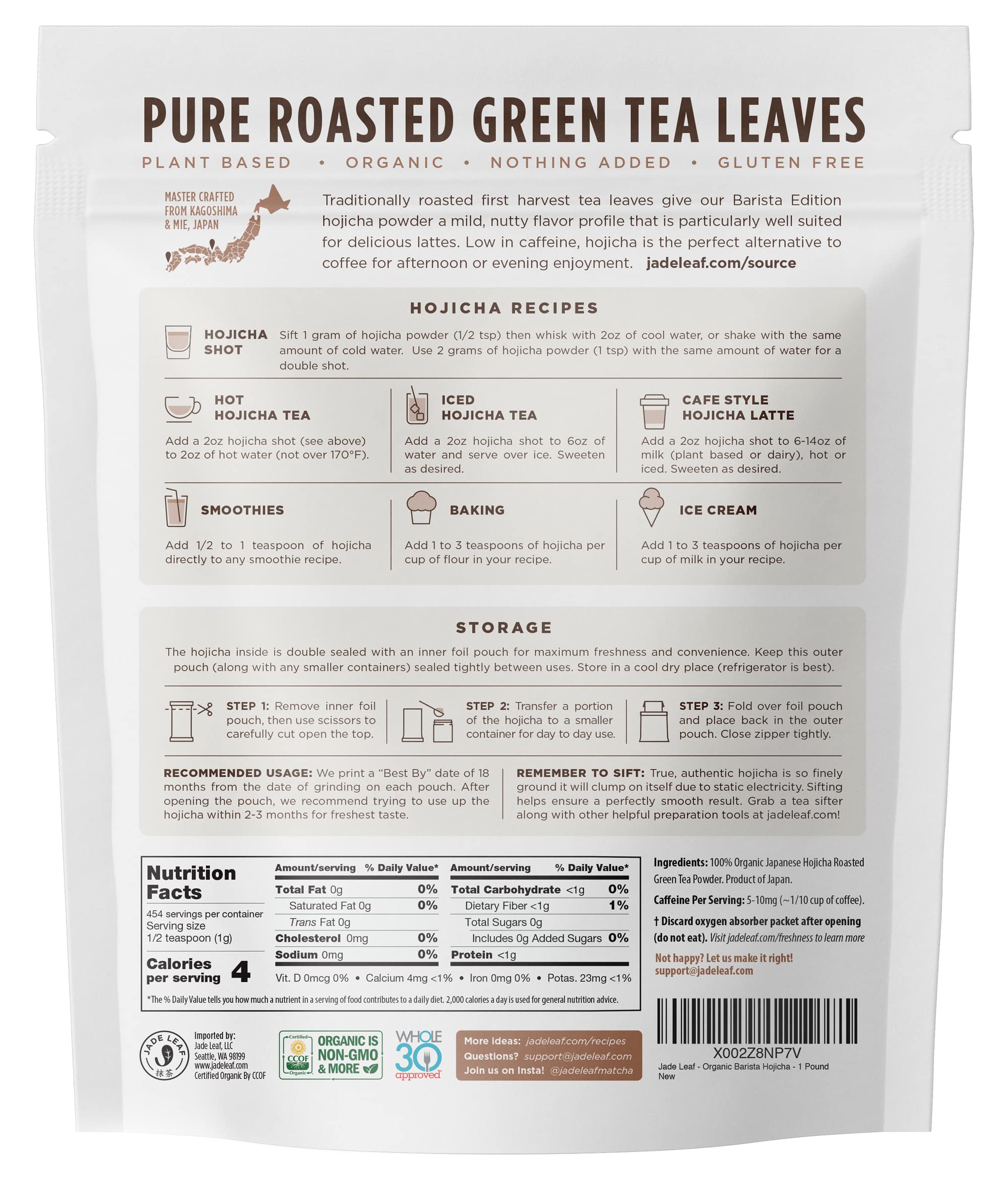 close-up roasted hojicha powder texture highlighting Jade Leaf flavor