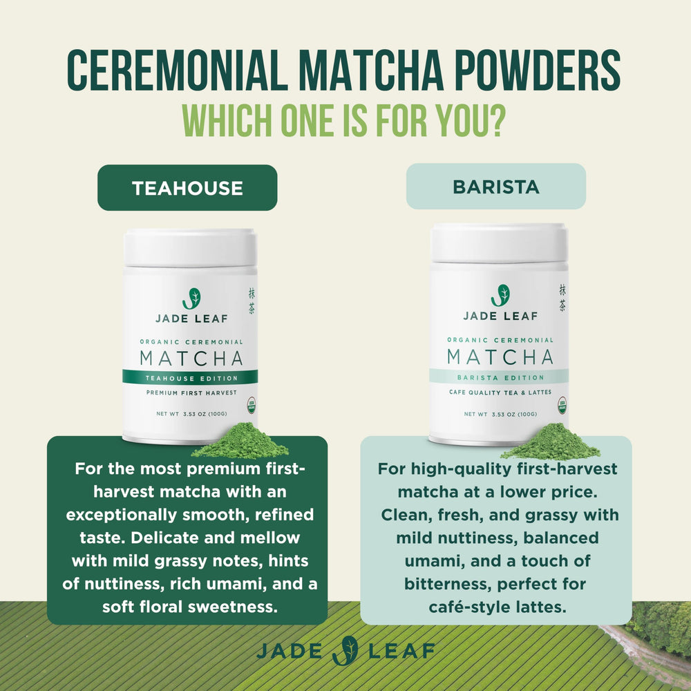 Jade Leaf matcha latte with foam illustrating creamy texture and café-quality taste