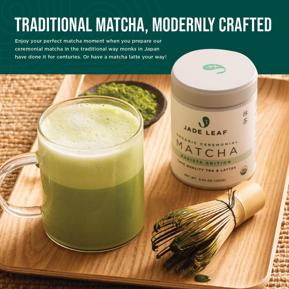 Jade Leaf Matcha whisk in bowl demonstrating smooth frothing and easy preparation