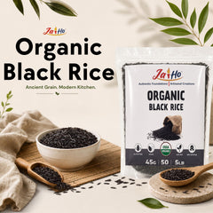 Jai Ho cooked black rice in bowl showcasing color and serving appeal