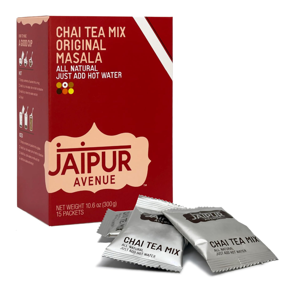 Jaipur Avenue front packaging showing 50 servings and ingredient highlights for convenience