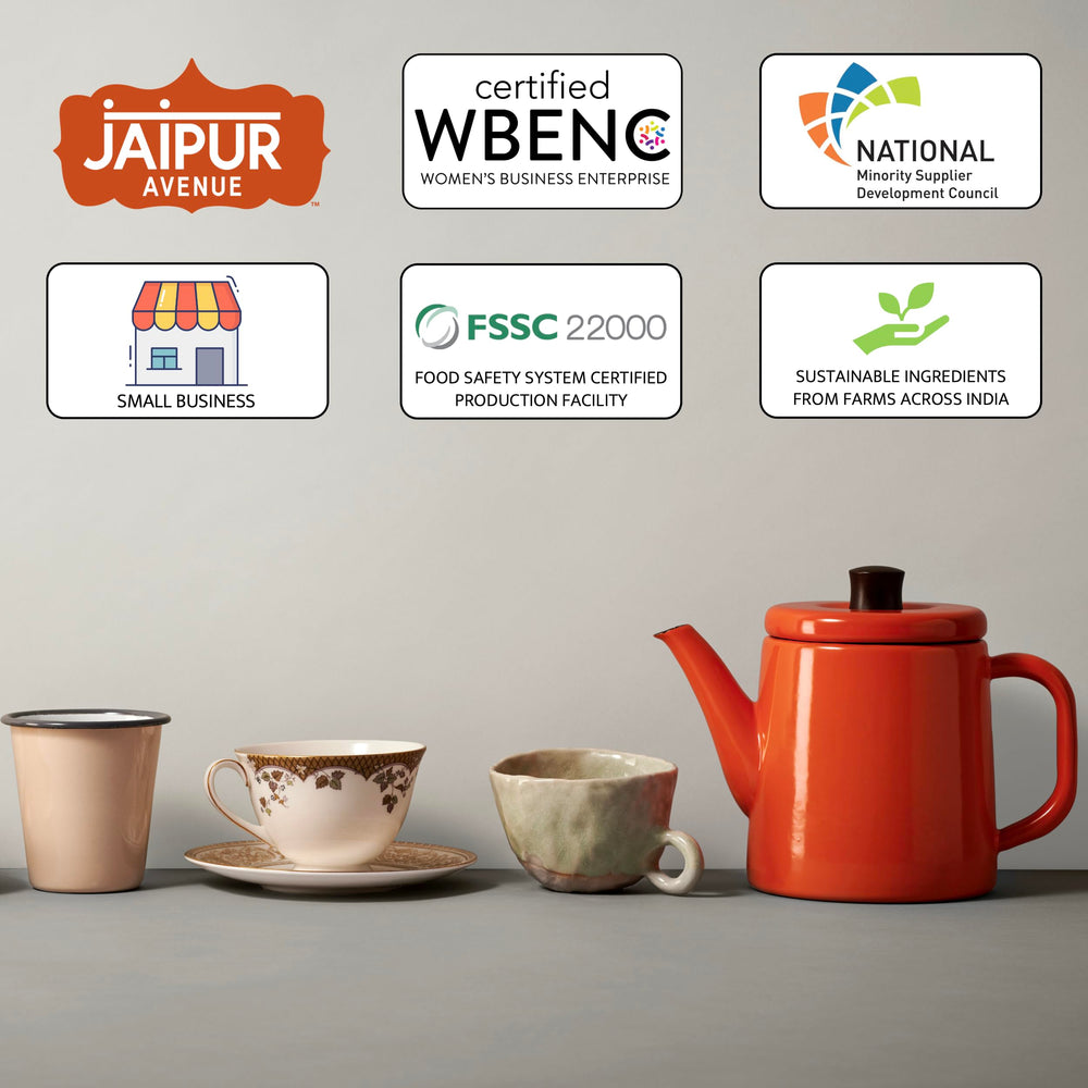Jaipur Avenue sachets and contents laid out to show portion count and ingredient clarity