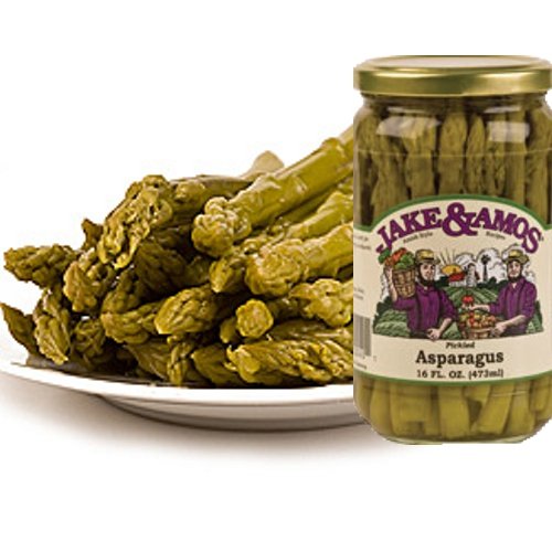 Jake & Amos open jar with asparagus spears on a plate, demonstrating ready-to-serve crunch