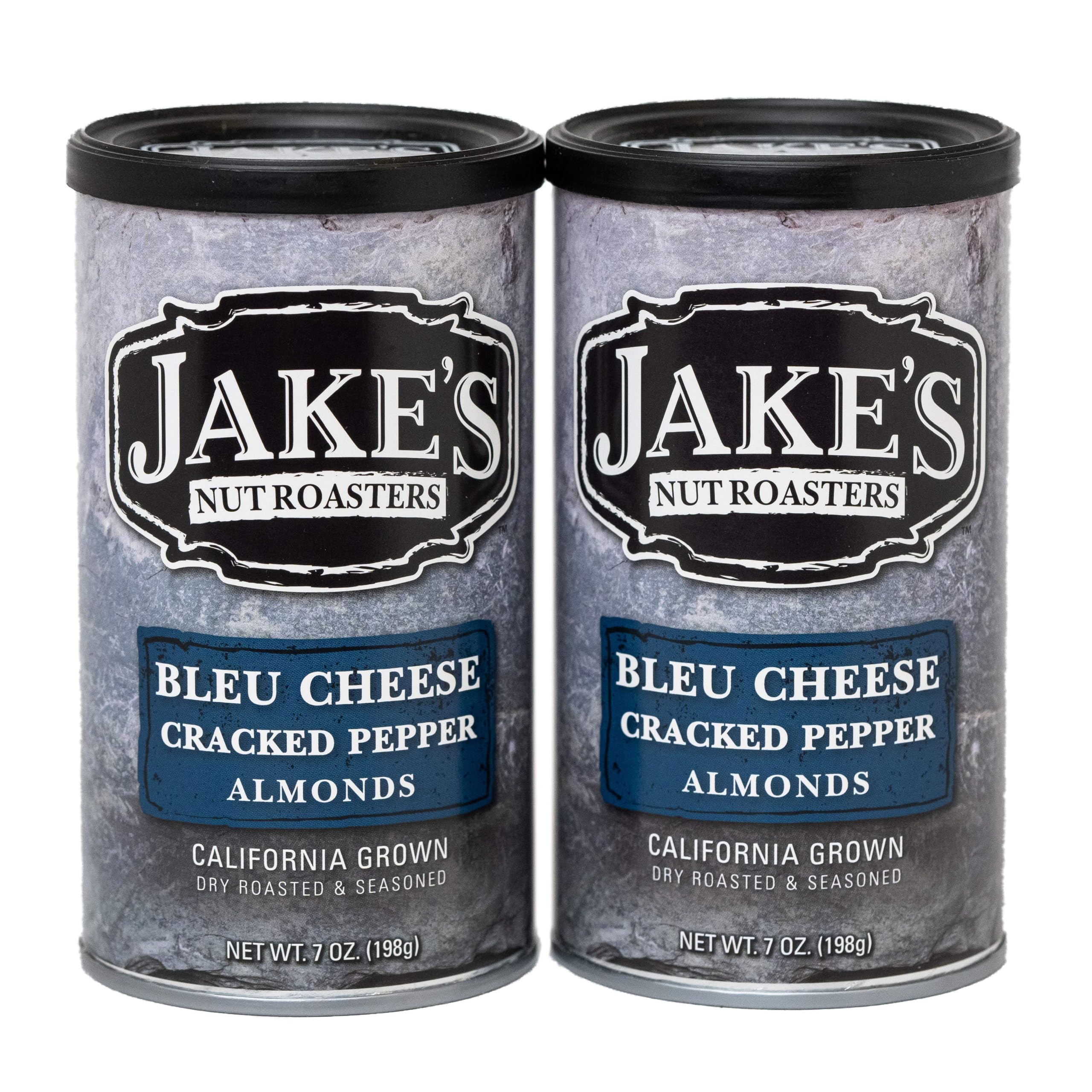 Jake's Nut Roasters front can showing bleu cheese cracked pepper flavor and shelf-ready benefit
