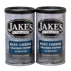 Jake's Nut Roasters front can showing bleu cheese cracked pepper flavor and shelf-ready benefit