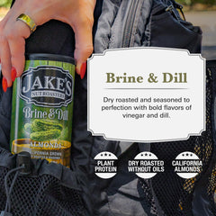 Jake's Nut Roasters handful of almonds highlighting crisp texture and convenient protein boost