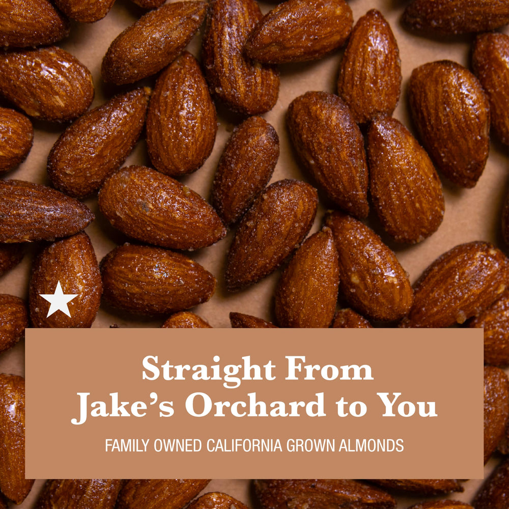 bowl of Jake's Nut Roasters maple almonds in kitchen, convenient snack for guests