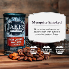 Jake's Nut Roasters open can top view revealing seasoned almonds ready to eat benefit: convenience