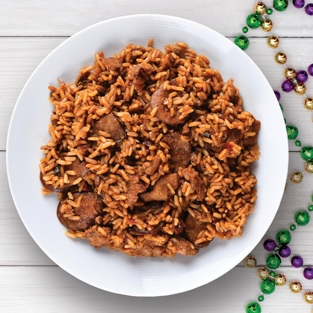 Jambalaya Girl seasoned rice close-up showing fully blended grains and visible seasoning