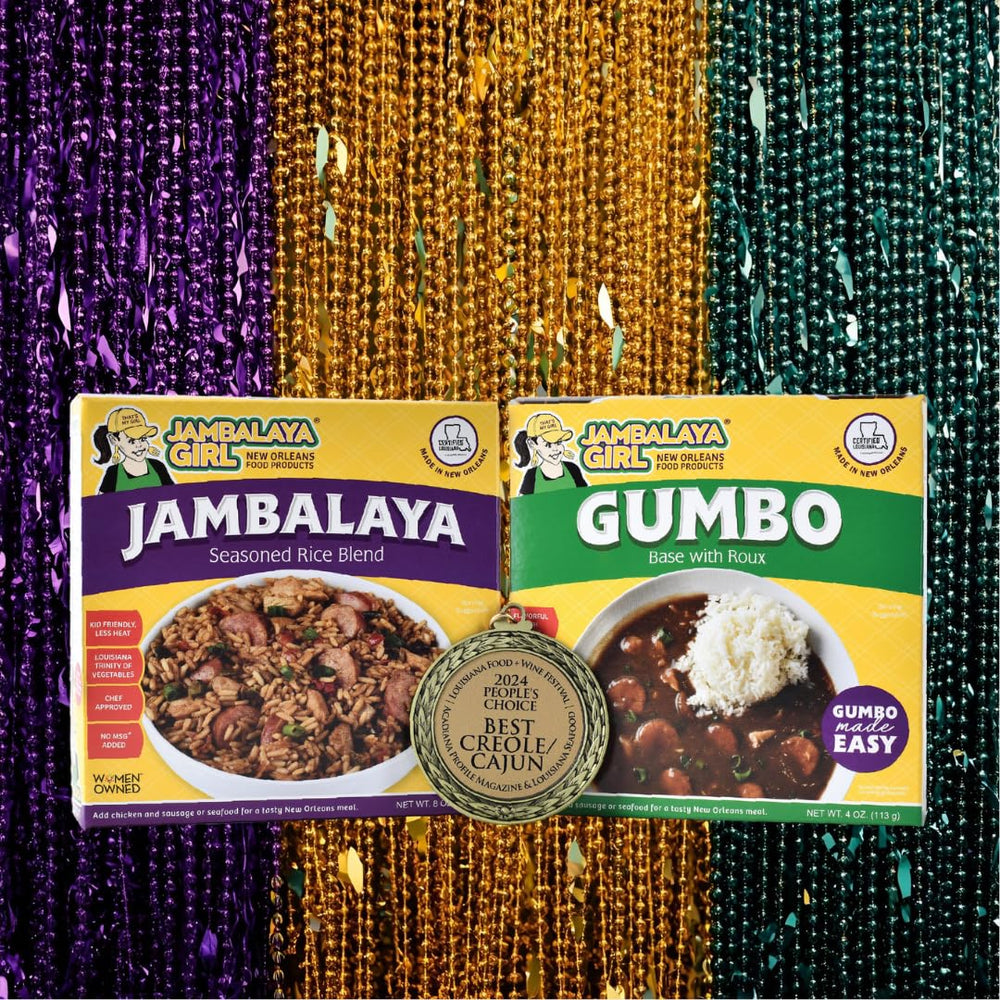 Jambalaya Girl serving with sausage and chicken illustrating easy protein additions
