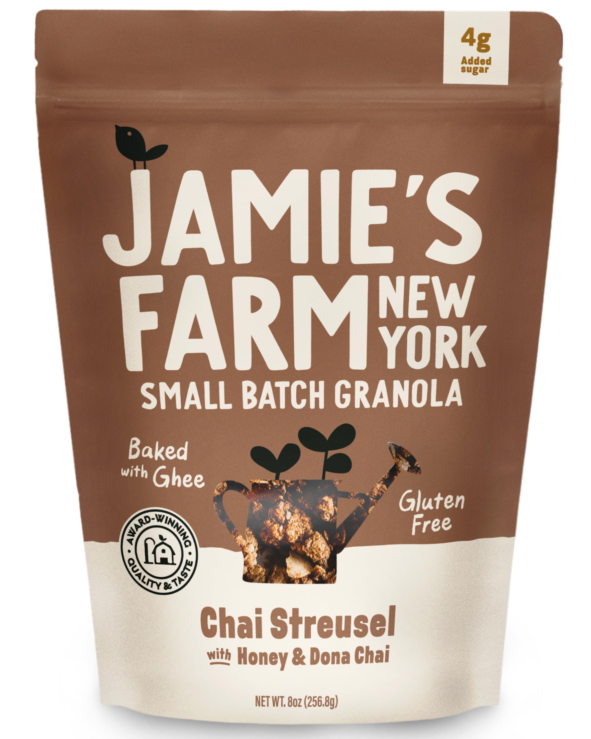 Jamie's Farm front packaging showing chai granola and clear label benefit