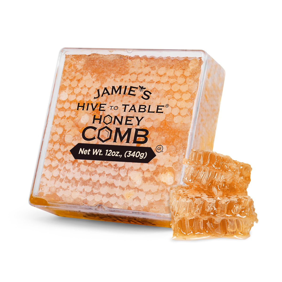 Jamie's Hive To Table front packaging showing 12 oz honeycomb and brand