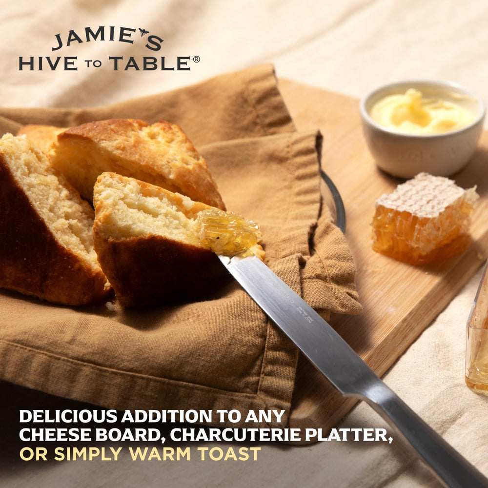 Jamie's Hive To Table spoon holding comb ready to serve for convenient use
