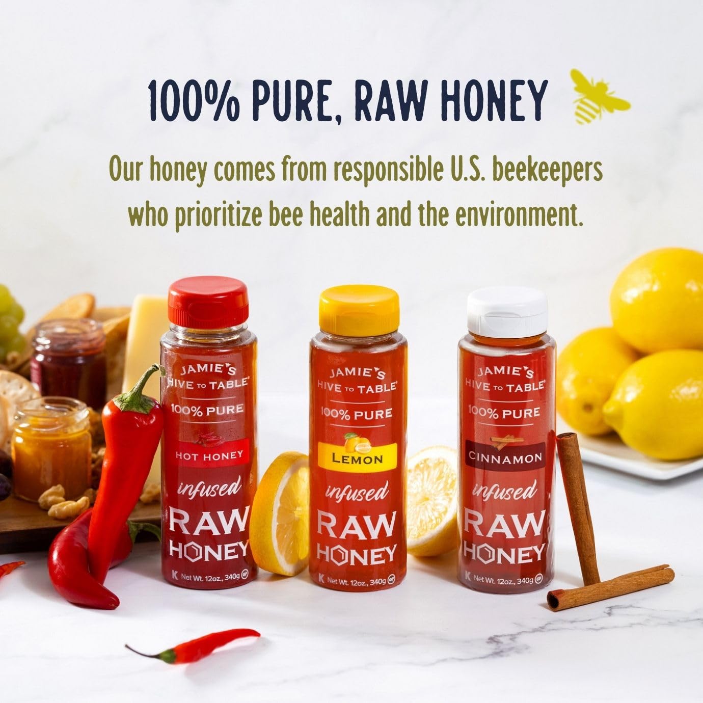 Jamie's Hive to Table cinnamon honey on spoon showing warm color and creamy consistency